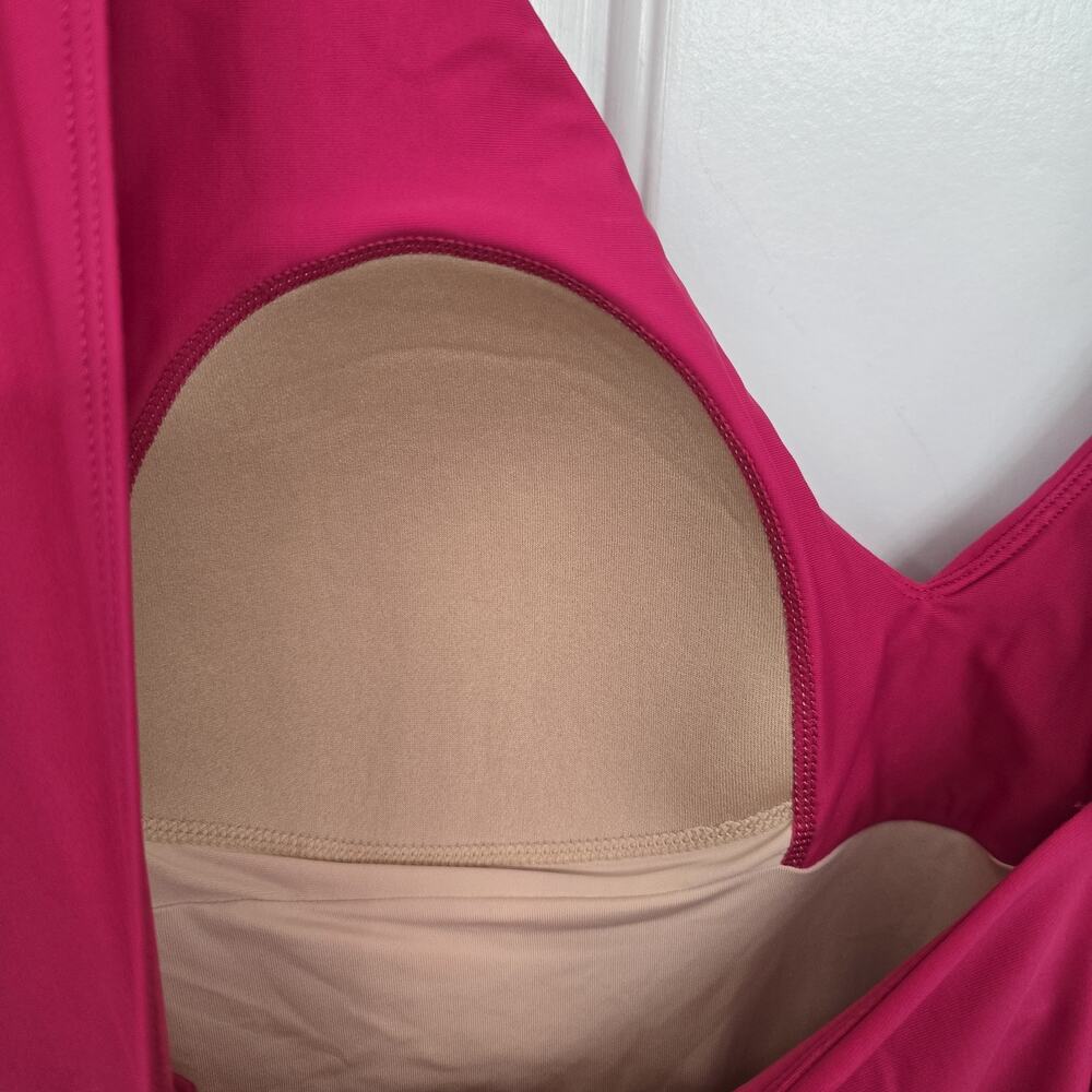 SUMMERSALT Womens One Piece Swimsuit Sz 12 Hot Pink V Neck Front Square Back - Picture 5 of 9